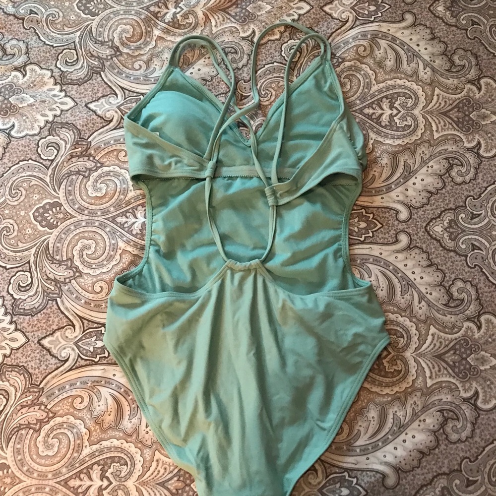 Backless teal one piece